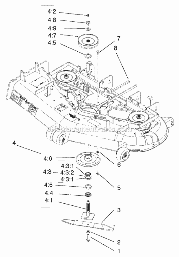 Toro 74198 (210000001-210999999) Z153 Z Master, With 52-in. Sfs Side Discharge Mower, 2001 52-in. Deck Spindle Assembly Diagram