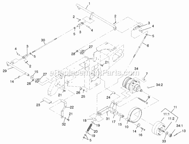 Toro 74198 (210000001-210999999) Z153 Z Master, With 52-in. Sfs Side Discharge Mower, 2001 Parking Brake Assembly Diagram