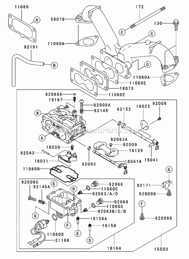 Toro 74198 (230007001-230999999) Z153 Z Master, With 52-in. Sfs Side Discharge Mower, 2003 Carburetor Assembly Kawasaki Fh680v-As21 Diagram