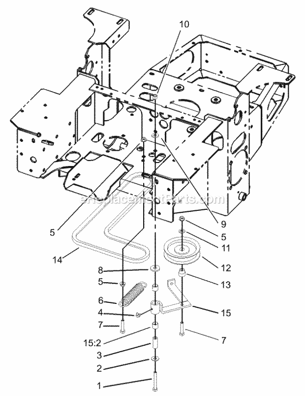 Toro 74198 (230007001-230999999) Z153 Z Master, With 52-in. Sfs Side Discharge Mower, 2003 Pump, Idler and Belt Assembly Diagram