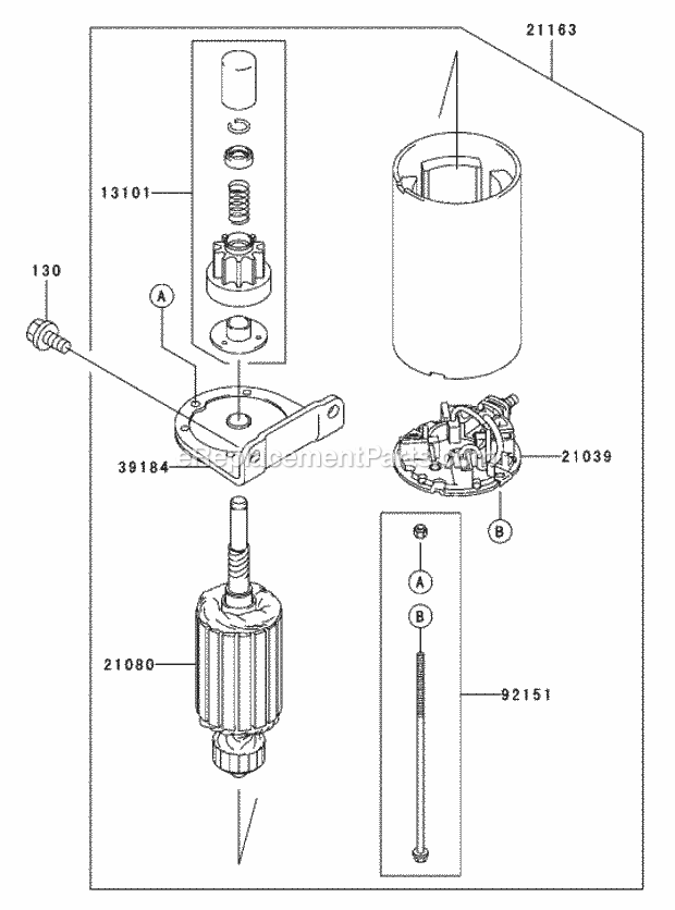 Toro 74198 (230007001-230999999) Z153 Z Master, With 52-in. Sfs Side Discharge Mower, 2003 Starter Assembly Kawasaki Fh680v-As21 Diagram