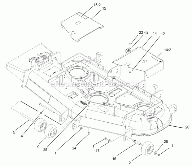 Toro 74198 (230007001-230999999) Z153 Z Master, With 52-in. Sfs Side Discharge Mower, 2003 Deck and Wheel Gage Assembly Diagram