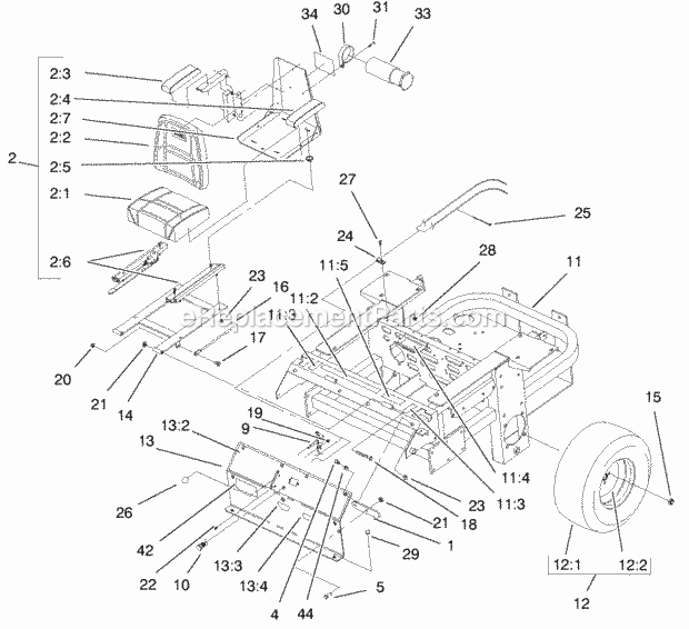 Toro 74203 (200000001-200999999) Z255 Z Master, With 62-in. Sfs Side Discharge Mower, 2000 Rear Frame and Wheel Assembly Diagram