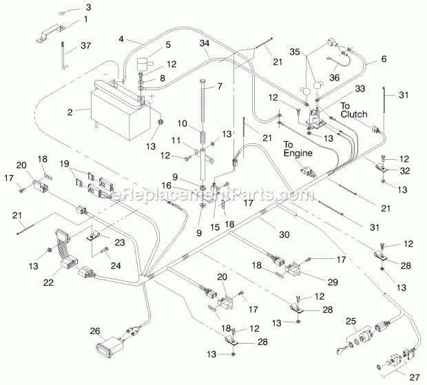 Toro 74203 (990001-991999) (1999) Z255 Z Master, With 62-in. Sfs Side Discharge Mower,990001-99 Electrical System Assembly Diagram