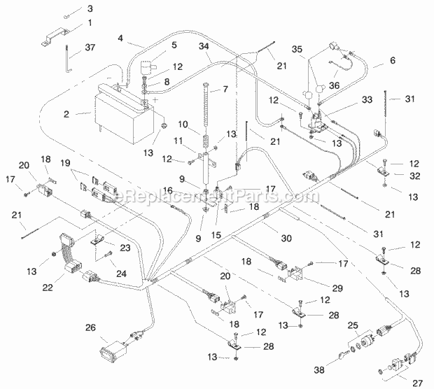 Toro 74203 (995001-999999) (1999) Z255 Z Master, With 62-in. Sfs Side Discharge Mower Electrical System Assembly Diagram