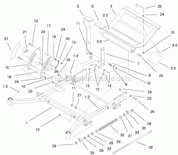 Toro 74203 (995001-999999) (1999) Z255 Z Master, With 62-in. Sfs Side Discharge Mower Front Frame Assembly Diagram