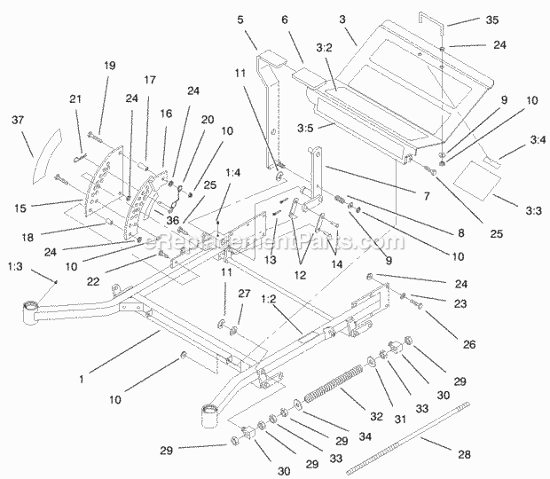 Toro 74209 (0000001-0000999) Z253 Z Master, With 62-in. Sfs Side Discharge Mower, 2000 Front Frame Assembly Diagram