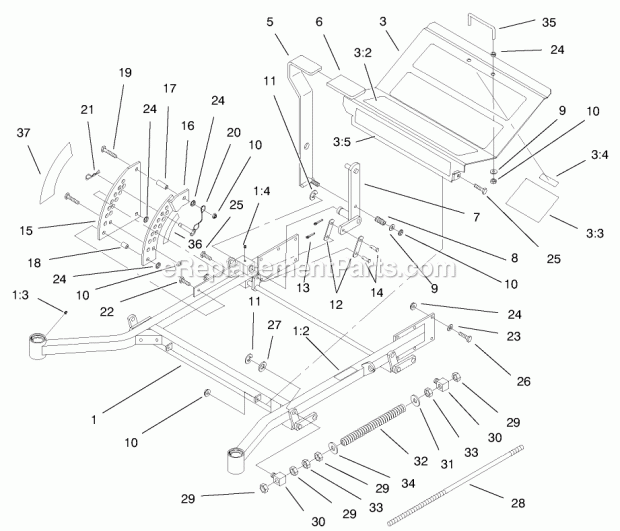 Toro 74209 (200001000-200999999) Z253 Z Master, With 62-in. Sfs Side Discharge Mower, 2000 Front Frame Assembly Diagram