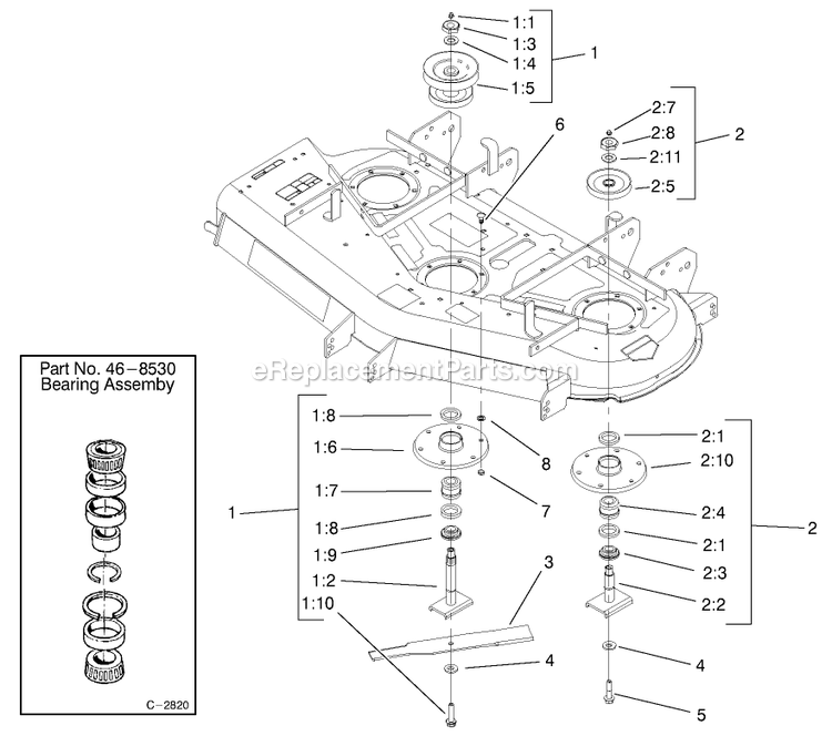Toro 74211 (200000001-200999999)(2000) Z252l Z Master, With 52-Inch Sfs Side Discharge Mower Spindle And Pulley Assembly Diagram