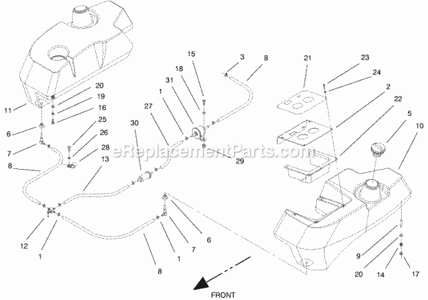 Toro 74212 (200000001-200999999) Z252l Z Master, With 62-in. Sfs Side Discharge Mower, 2000 Tank and Fuel Lines Assembly Diagram