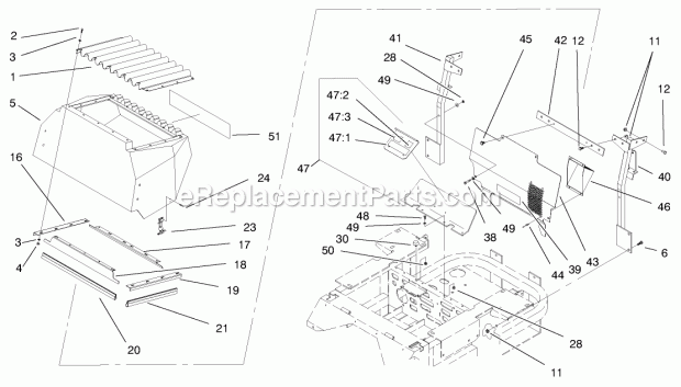 Toro 74212 (990001-991000) (1999) Z252l Z Master, With 62-in. Sfs Side Discharge Mower Rear Hood Assembly Diagram