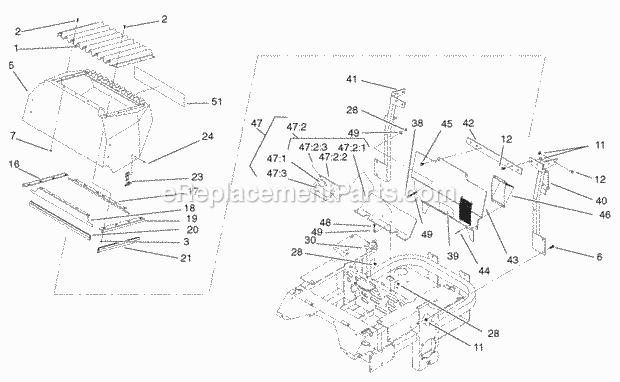 Toro 74213 (210000001-210999999) Z287l Z Master, With 62-in. Sfs Side Discharge Mower, 2001 Rear Hood Assembly Diagram