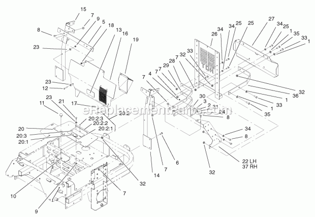 Toro 74213 (220000001-220999999) Z287l Z Master, With 62-in. Sfs Side Discharge Mower, 2002 Cooling Mounting Frame Assembly Diagram