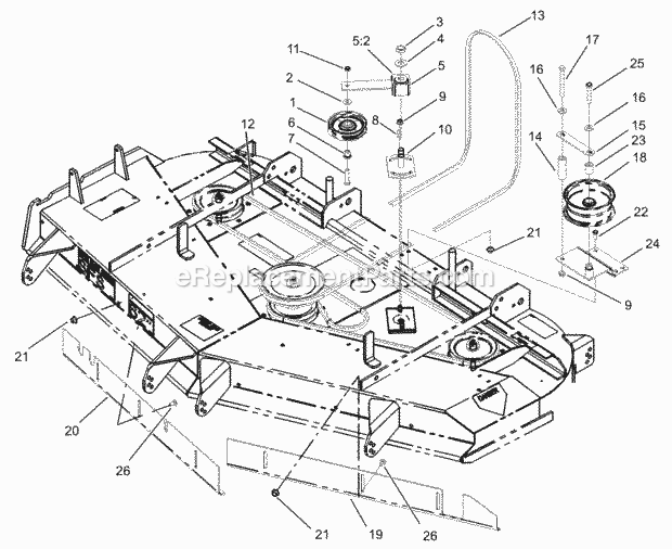 Toro 74213 (230006001-230999999) Z287l Z Master, With 62-in. Sfs Side Discharge Mower, 2003 Belt and Idler Arm Assembly Diagram