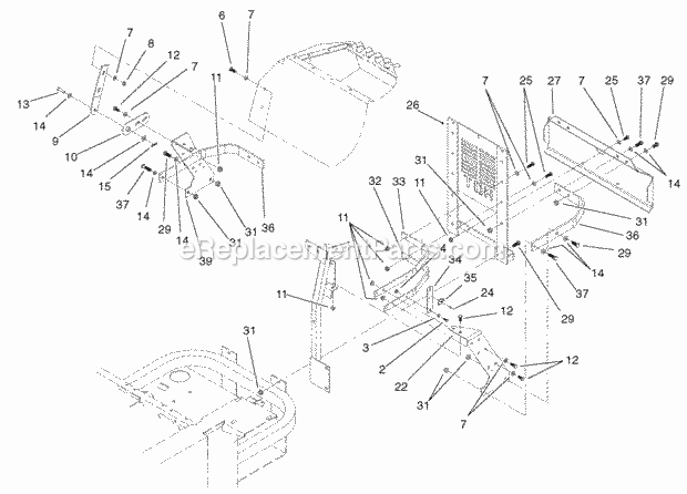 Toro 74214 (210000001-210999999) Z287l Z Master, With 72-in. Sfs Side Discharge Mower, 2001 Rear Bumper Assembly Diagram