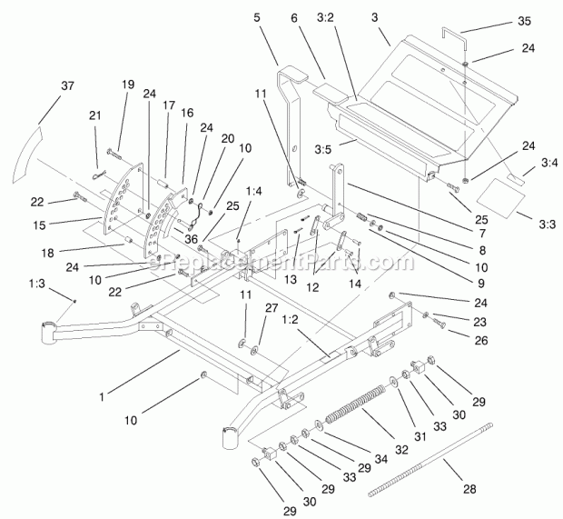 Toro 74219 (200000001-200999999) Z256 Z Master, With 72-in. Sfs Side Discharge Mower, 2000 Front Frame Assembly Diagram