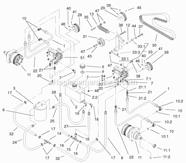 Toro 74228 (210000001-210999999) Z255 Z Master, With 52-in. Sfs Side Discharge Mower, 2001 Hydraulic System Assembly Diagram