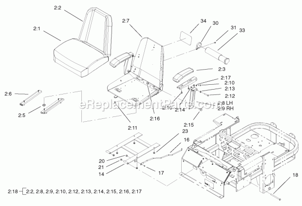 Toro 74231 (230000001-230006000) Z257 Z Master, With 62-in. Sfs Side Discharge Mower, 2003 Seat Assembly Diagram
