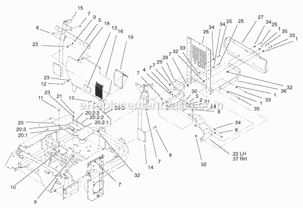 Toro 74236 (220000001-220999999) Z287l Z Master, With 62-in. Sfs Side Discharge Mower, 2002 Cooling Mounting Frame Assembly Diagram