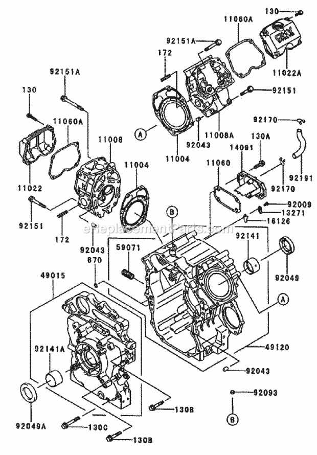 Toro 74236 (220000001-220999999) Z287l Z Master, With 62-in. Sfs Side Discharge Mower, 2002 Cylinder/Crankcase Assembly Kawasaki Fd750d-As03 Diagram