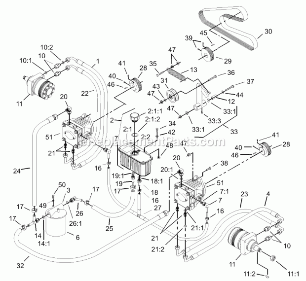 Toro 74236 (230006001-230999999) Z287l Z Master, With 62-in. Sfs Side Discharge Mower, 2003 Hydraulic System Assembly Diagram