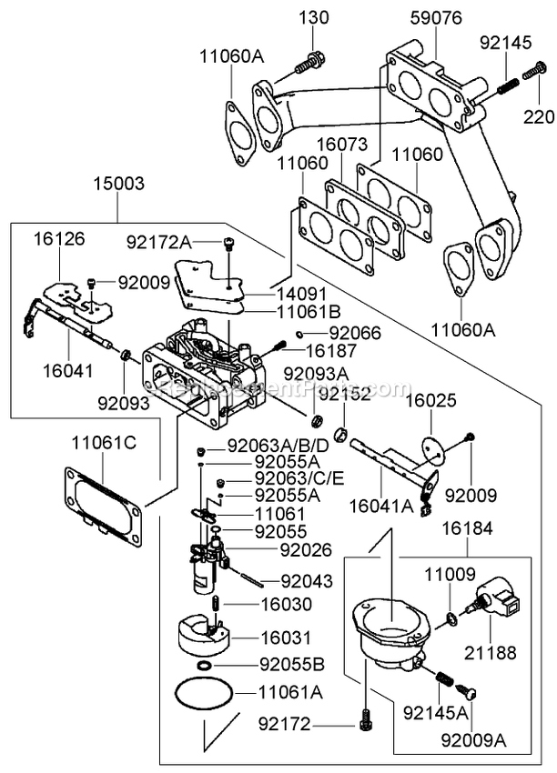 Toro 74237CP (280000001-280999999)(2008) Z500 Z Master, With 52in 7-Gauge Side Discharge Mower Carburetor Assembly Diagram