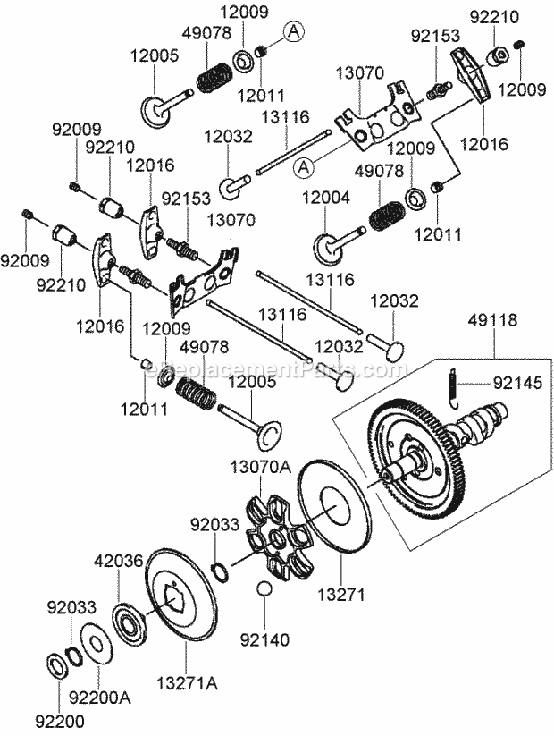 Toro 74238CP (270000001-270999999) Z528 Z Master, With 60in 7-gauge Side Discharge Mower, 2007 Valve and Camshaft Assembly Kawasaki Fh770d-As05 Diagram