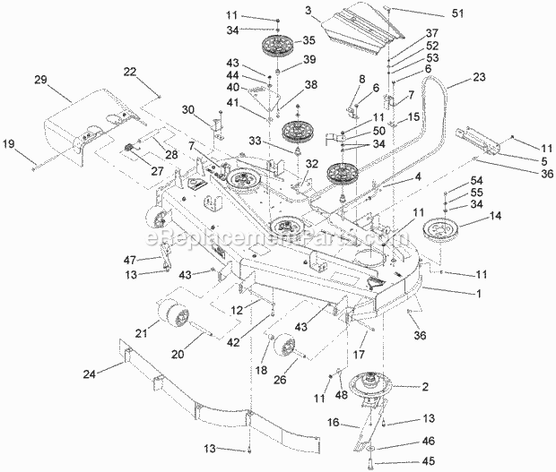 Toro 74238CP (270000001-270999999) Z528 Z Master, With 60in 7-gauge Side Discharge Mower, 2007 Deck Assembly Diagram