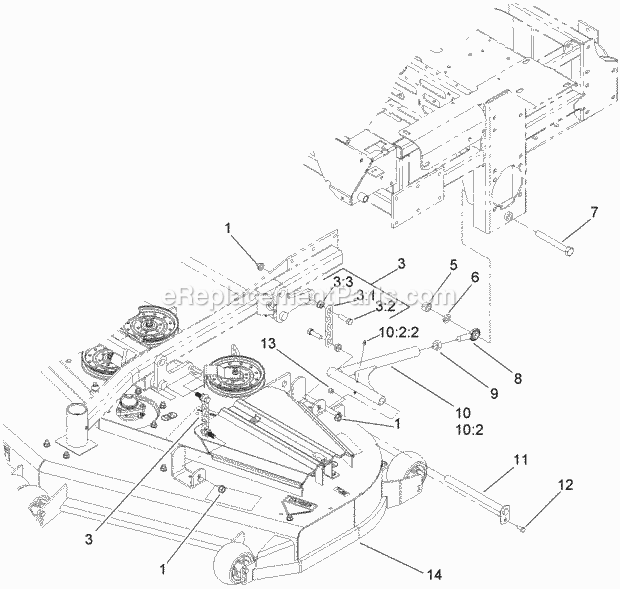 Toro 74238CP (270000001-270999999) Z528 Z Master, With 60in 7-gauge Side Discharge Mower, 2007 Deck Connection Assembly Diagram