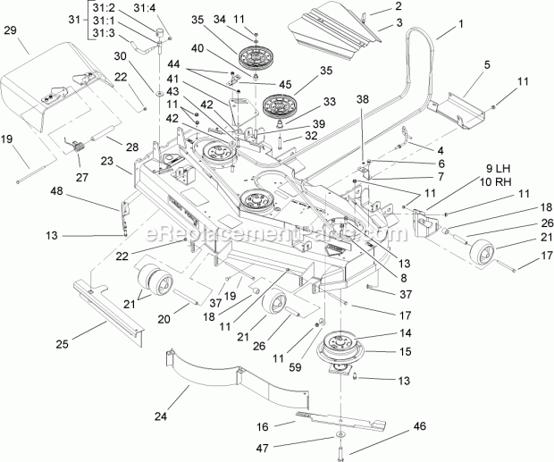 Toro 74242 (240003001-240999999) Z500 Z Master, With 52in Turbo Force Side Discharge Mower, 2004 Deck Assembly Diagram