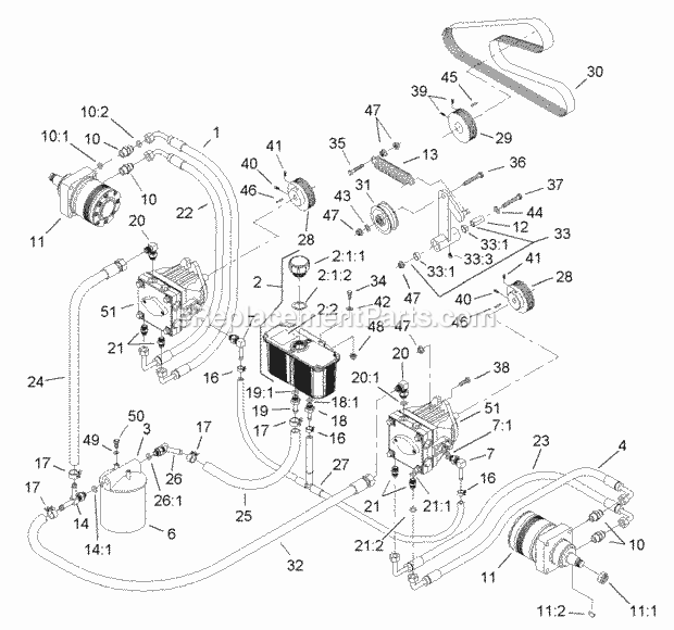 Toro 74244 (250000001-250999999) Z553 Z Master, With 60in Turbo Force Side Discharge Mower, 2005 Hydraulic System Assembly Diagram