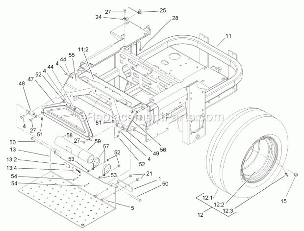 Toro 74245 (240000001-240002000) Z555 Z Master, With 60in Turbo Force Side Discharge Mower, 2004 Main Frame Assembly Diagram