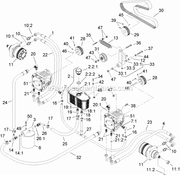 Toro 74246TE (240000001-240999999) Z557 Z Master, With 152cm Turbo Force Side Discharge Mower, 2004 Hydraulic System Assembly Diagram