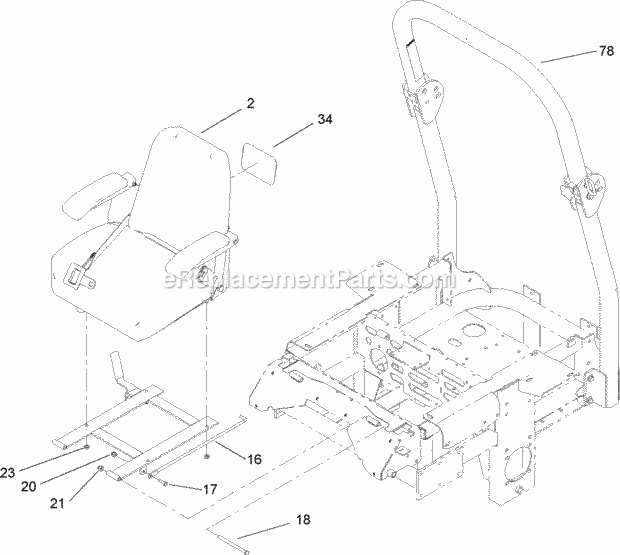 Toro 74246TE (250000001-250999999) Z557 Z Master, With 152cm Turbo Force Side Discharge Mower, 2005 Seat and Roll-Over-Protection-System Assembly Diagram