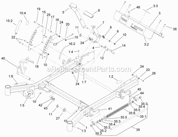 Toro 74246TE (260000001-260999999) Z557 Z Master, With 152cm Turbo Force Side Discharge Mower, 2006 Front Frame Assembly Diagram