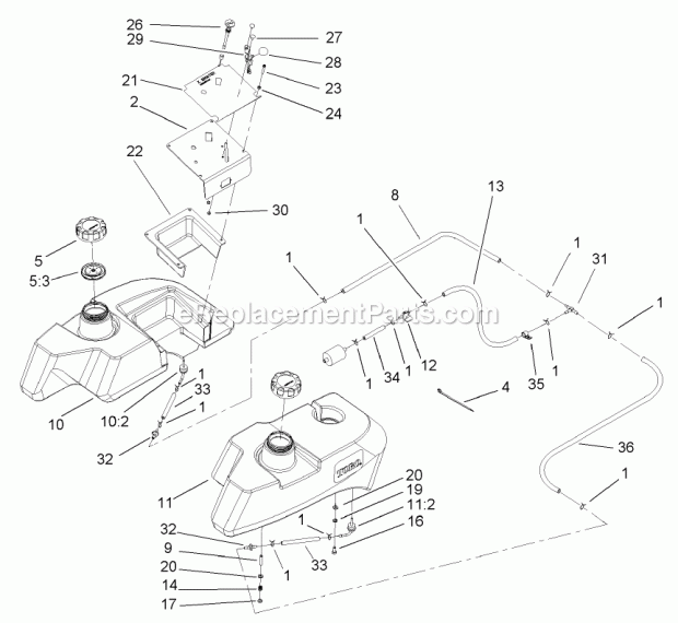 Toro 74247 (240000001-240999999) Z557 Z Master, With 72in Turbo Force Side Discharge Mower, 2004 Fuel Tank Assembly Diagram