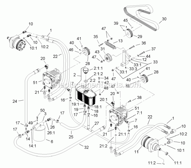 Toro 74247 (240000001-240999999) Z557 Z Master, With 72in Turbo Force Side Discharge Mower, 2004 Hydraulic System Assembly Diagram