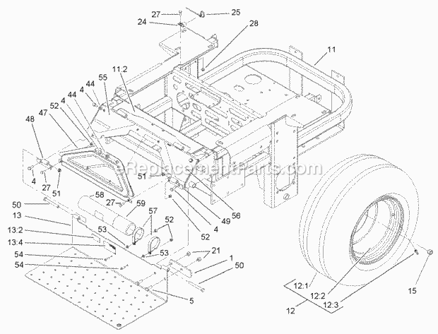 Toro 74247 (240000001-240999999) Z557 Z Master, With 72in Turbo Force Side Discharge Mower, 2004 Main Frame Assembly Diagram