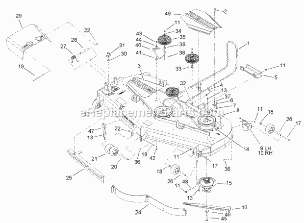 Toro 74247 (240000001-240999999) Z557 Z Master, With 72in Turbo Force Side Discharge Mower, 2004 Deck Assembly Diagram