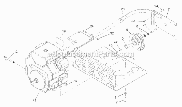 Toro 74247 (240000001-240999999) Z557 Z Master, With 72in Turbo Force Side Discharge Mower, 2004 Engine and Clutch Assembly Diagram