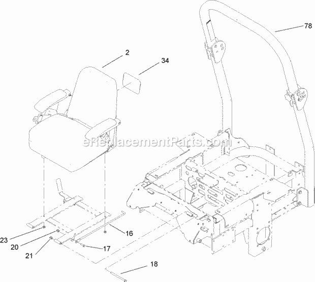 Toro 74248 (270000001-270999999) Z500 Z Master, With 52in 7-gauge Side Discharge Mower, 2007 Seat and Roll-Over Protection System Assembly Diagram