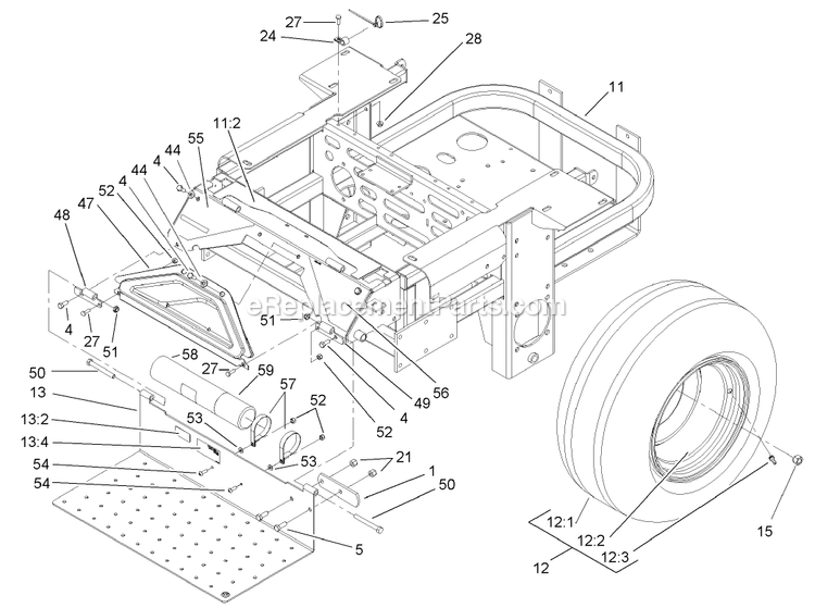 Toro 74251 (240000001-240999999)(2004) Z587l Z Master, With 60in Turbo Force Side Discharge Mower Main Frame Assembly Diagram
