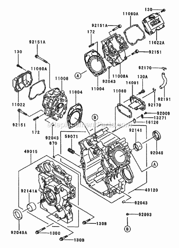 Toro 74251 (240000001-240999999) Z587l Z Master, With 60in Turbo Force Side Discharge Mower, 2004 Cylinder/Crankcase Assembly Kawasaki Fd750d-As03 Diagram