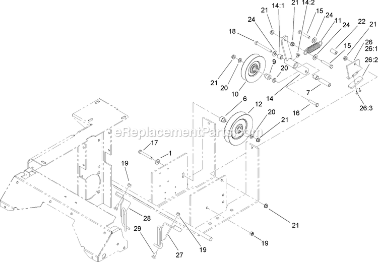 Toro 74251 (260000001-260999999)(2006) Z587l Z Master, With 60in Turbo Force Side Discharge Mower Drive Idler Assembly Diagram