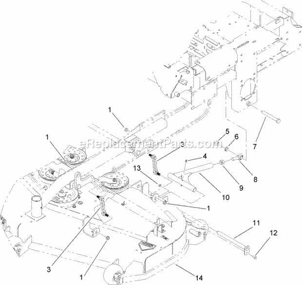 Toro 74251 (260000001-260999999) Z587l Z Master, With 60in Turbo Force Side Discharge Mower, 2006 Deck Connection Assembly Diagram