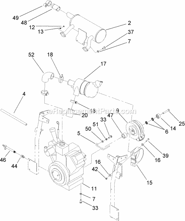 Toro 74251 (260000001-260999999) Z587l Z Master, With 60in Turbo Force Side Discharge Mower, 2006 Engine and Clutch Assembly Diagram