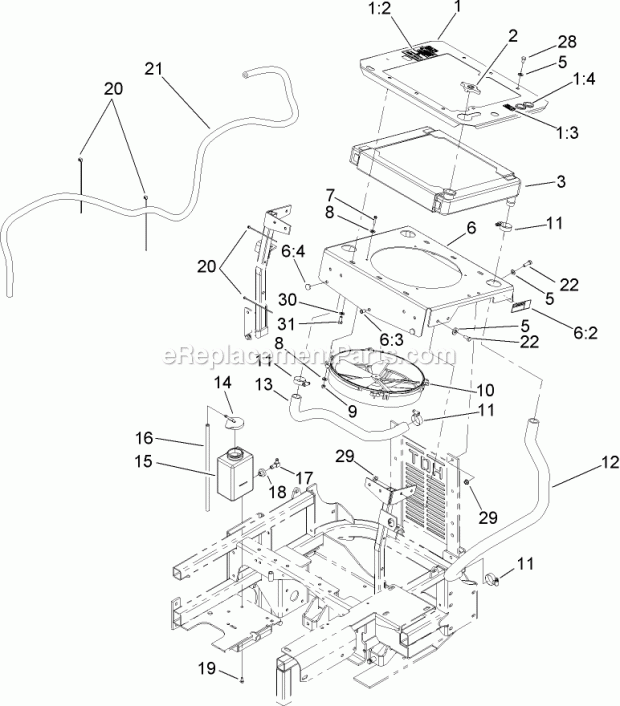 Toro 74253CP (270000001-270999999) Z589 Z Master, With 60in Turbo Force Side Discharge Mower, 2007 Cooling System Assembly Diagram
