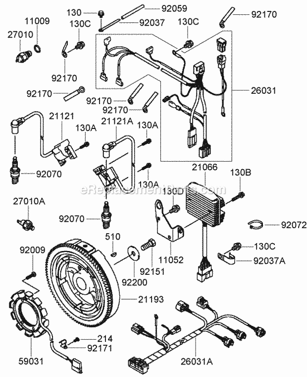 Toro 74253 (270000001-270999999) Z589 Z Master, With 60in Turbo Force Side Discharge Mower, 2007 Electric Equipment Assembly Kawasaki Fd791d-As07 Diagram