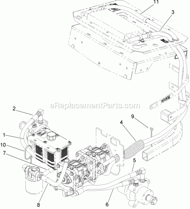 Toro 74253 (270000001-270999999) Z589 Z Master, With 60in Turbo Force Side Discharge Mower, 2007 Hydraulic Hose Routing Assembly Diagram