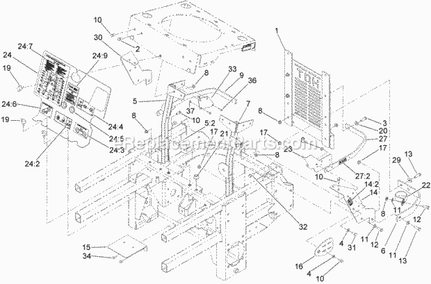 Toro 74253 (290000001-290999999) Z580 Z Master, With 60in Turbo Force Side Discharge Mower, 2009 Engine Housing Assembly Diagram